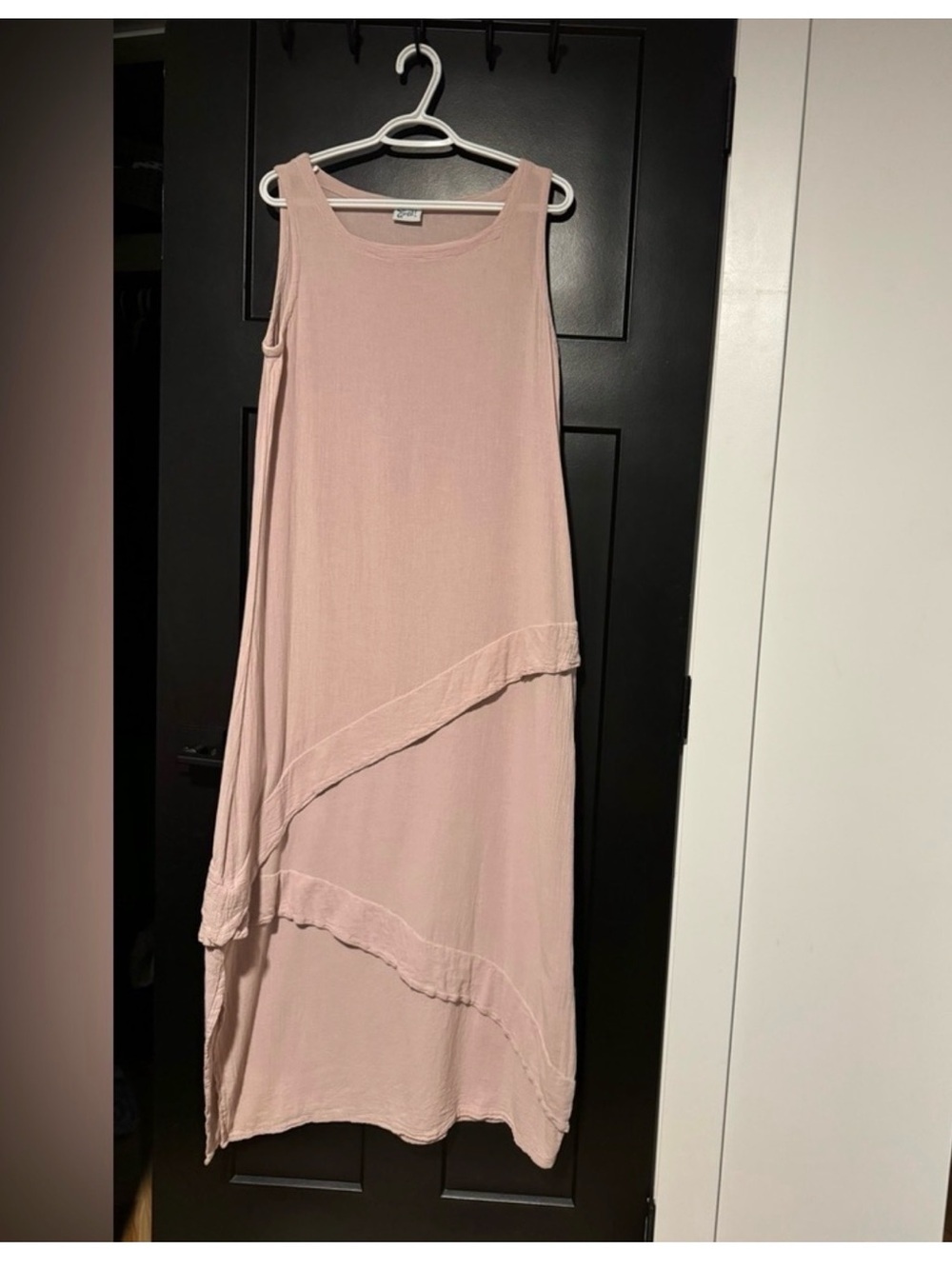 Oh My Gauze! Blush Pink 100% Cotton Bottom Detail Maxi Dress Sz L VGC